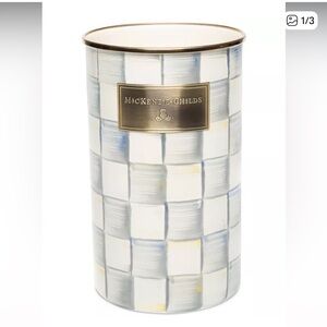 MacKenzie-Childs Elegant Checkered Vase - Blue, White, and Gold